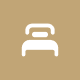 A simple white bed icon on a brown background.