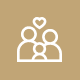 Icon of a family with two adults and one child with a heart above them.