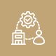Icon of a person managing workplace productivity with gear and desk.